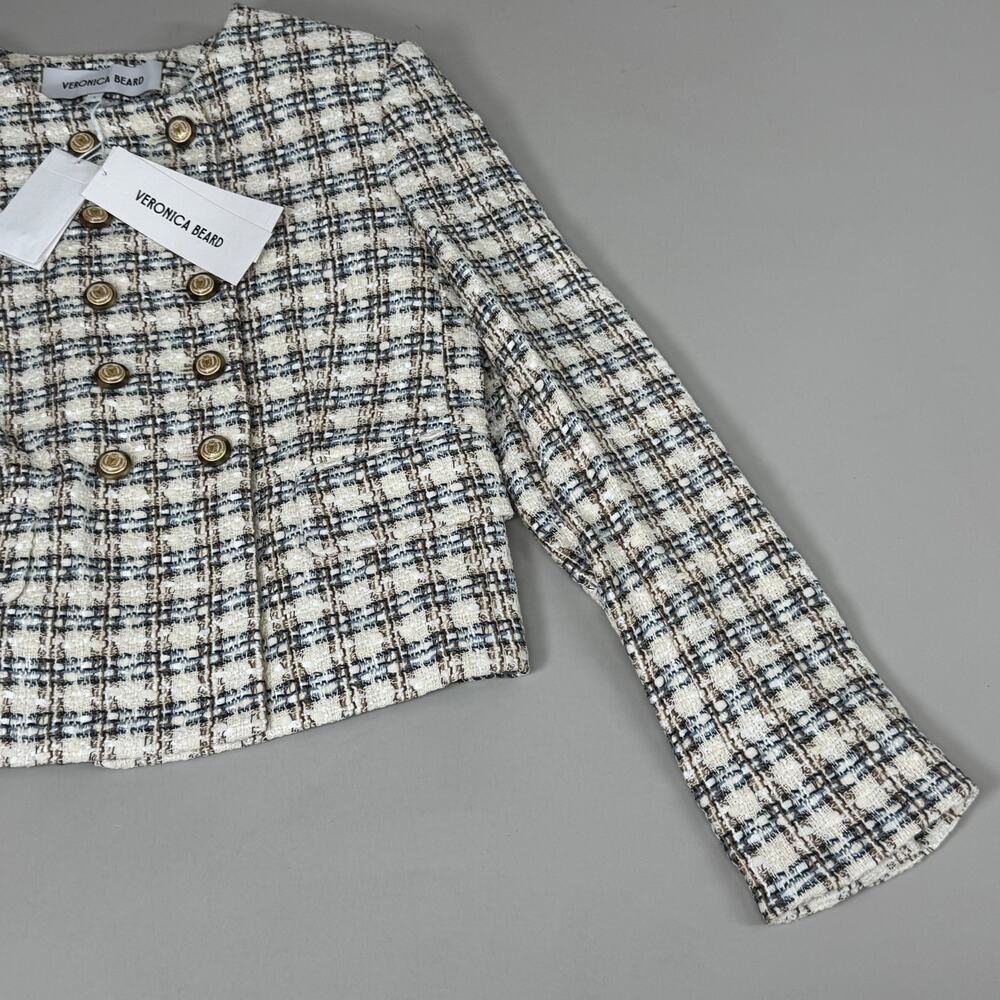 VERONICA BEARD Bentley Tweed Jacket Sz-2 Ivory/Camel 2406TW6810474 - Picture 5 of 16